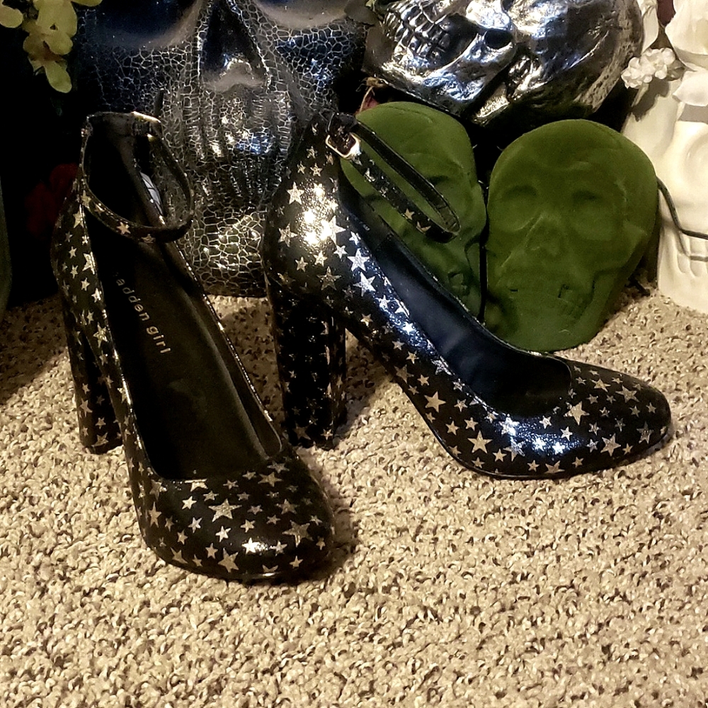 Madden Girl Gold Stars Mary Jane Platform High Heels Ankle Strap 7.5